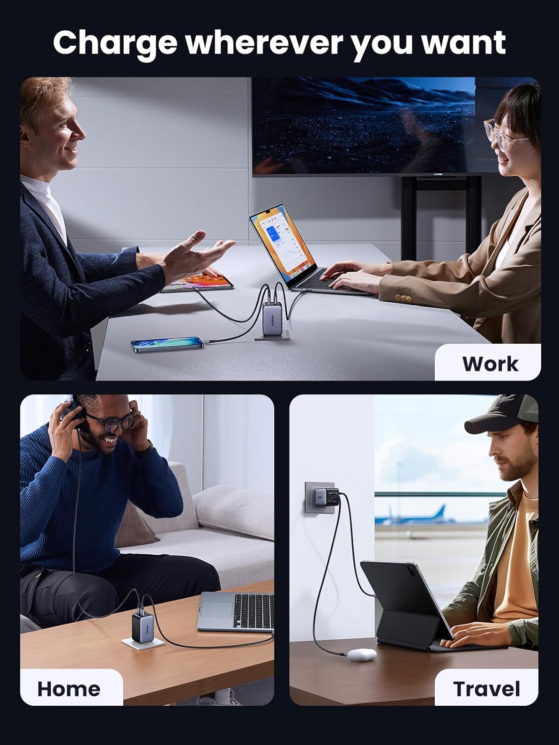 UGREEN Nexode 65W GaN USB C Wall Charger, 4-Port Fast Type-C Charger Compatible with MacBook Pro/Air, iPhone 17/16/15 Series, Galaxy S25/S24, Pixel 10/9, iPad Pro, Steam Deck