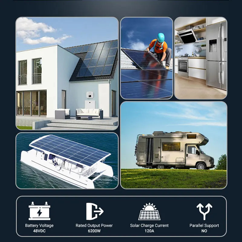 ANENJI Hybrid Solar Inverter 6.2KW Pure Sine Wave MPPT WiFi