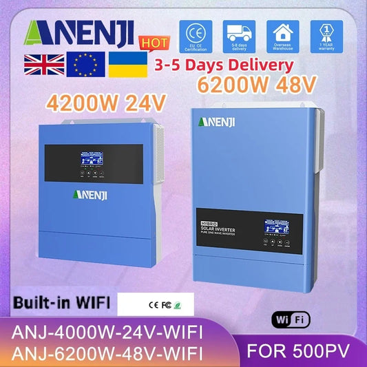 ANENJI Hybrid Solar Inverter 6.2KW Pure Sine Wave MPPT WiFi