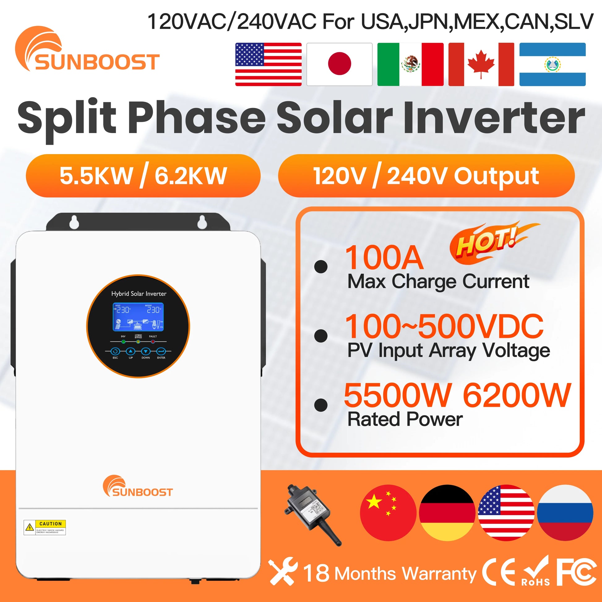 Sunboost iXCEED Hybrid Solar Inverter Split Phase 120V 240V 48V