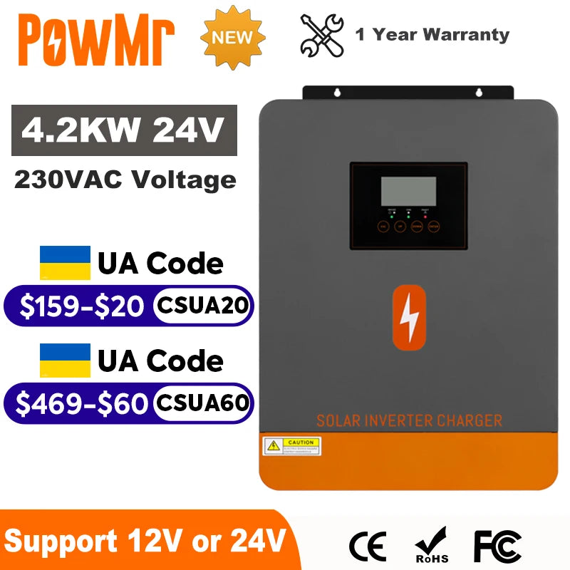 PowMr 4.2KW 24V Hybrid Solar Inverter Pure Sine Wave WiFi