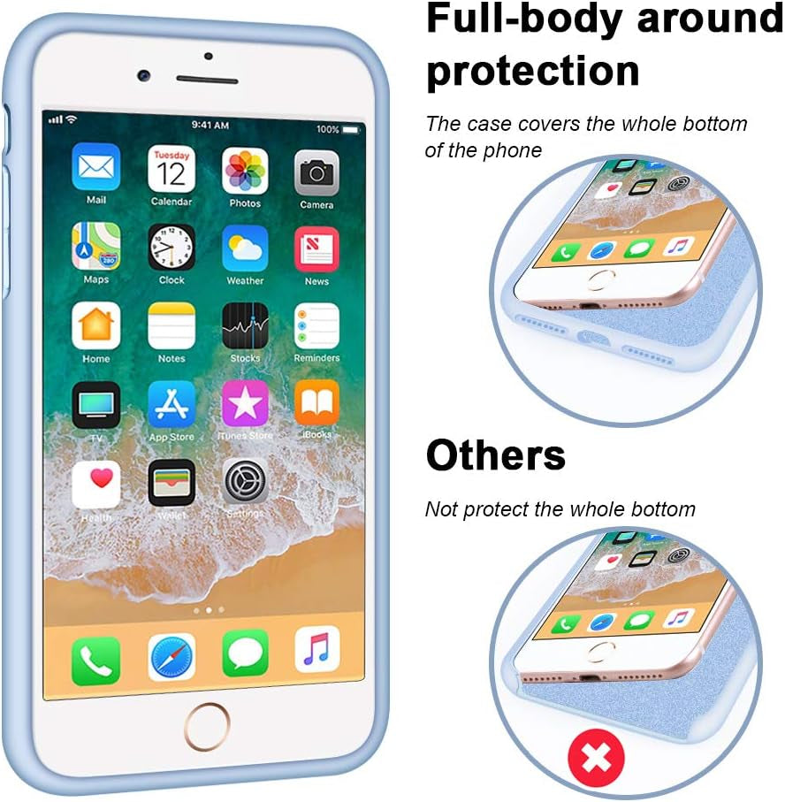 Iphone SE Case 2022/2020, Iphone 8 Case, Iphone 7 Case, Non-Slip Liquid Silicone Gel Rubber Bumper Phone Case Soft Microfiber Lining Hard Shockproof Protective Cases Cover 4.7", Light Blue